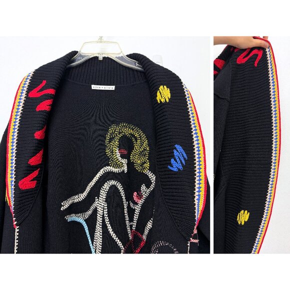 Alice + Olivia Tom Wesselmann Astrid Cardigan Sweater Black Natural Beauty L - Picture 6 of 16